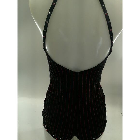 Dance Costume Kelle Vintage Small Adult Red Black Striped Unitard Jazz Tap Acro - Picture 5 of 5